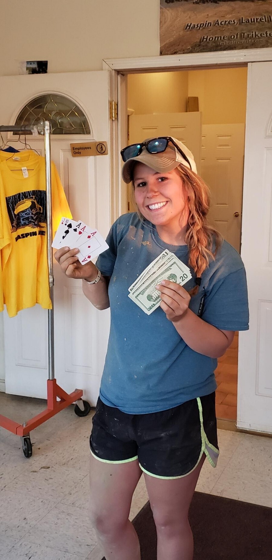 Shyann Hefner with cards and cash